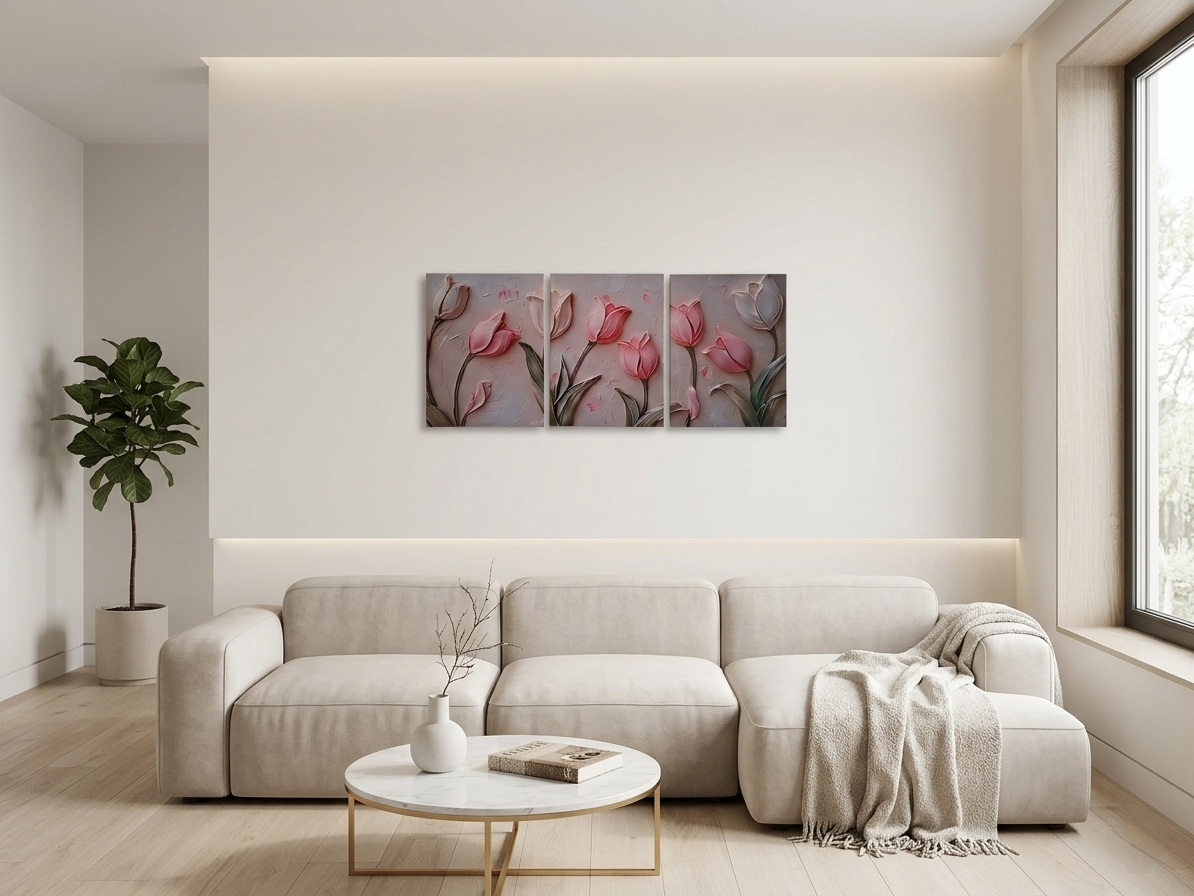 Modern Pink & White Tulip Canvas Wall Art Set