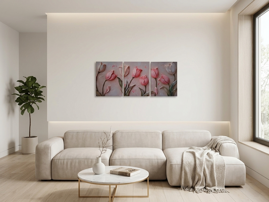 Modern Pink & White Tulip Canvas Wall Art Set