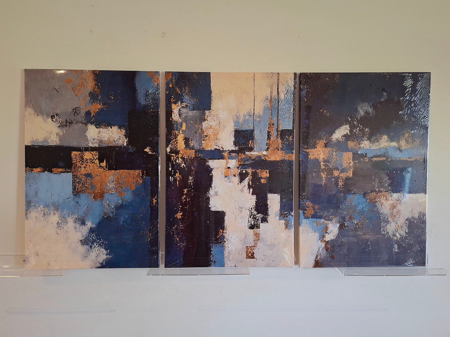 Blue Geometric & Gold Abstract Wall Art Set