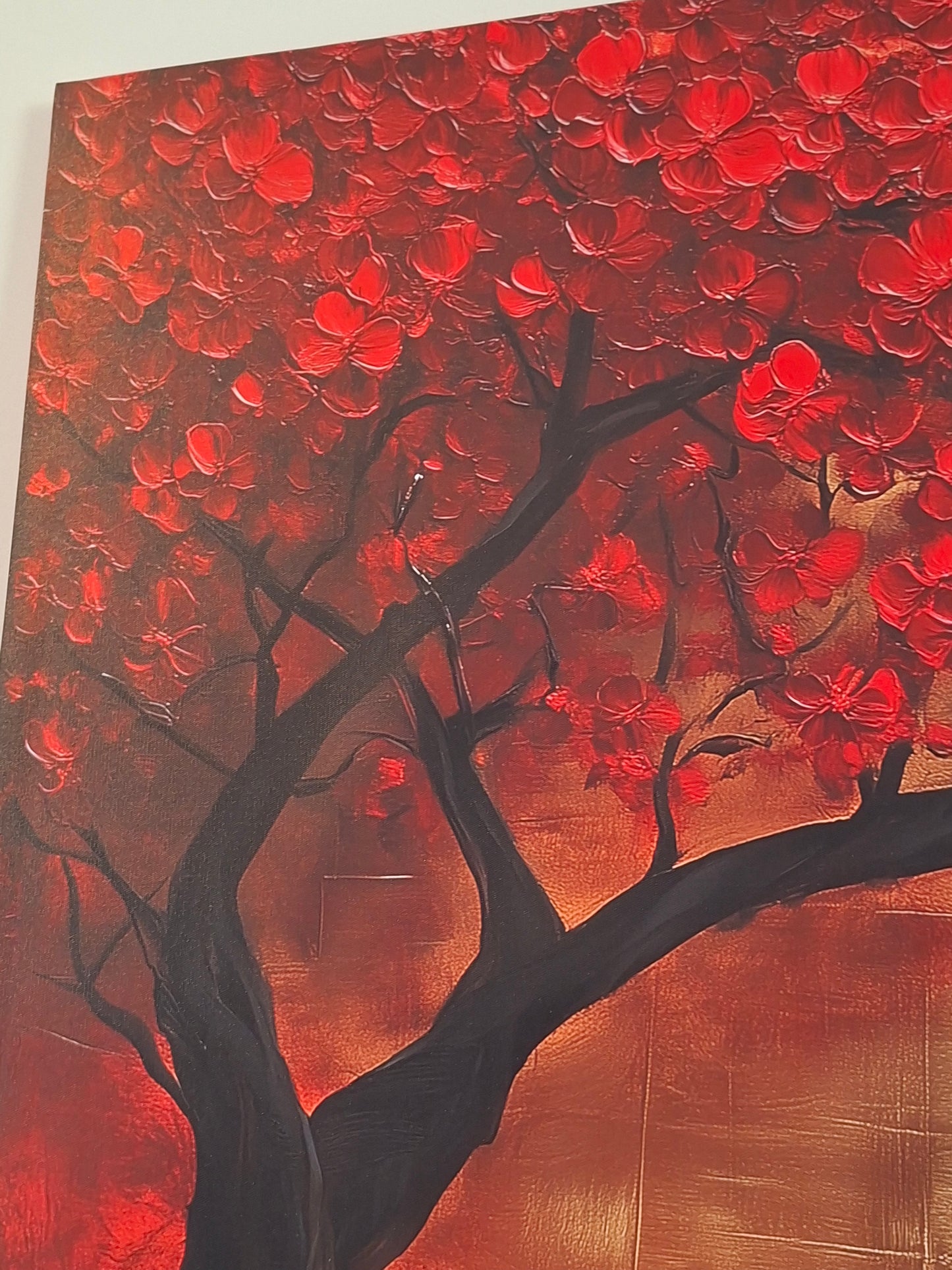 Red Starry Watercolor Tree Canvas Wall Art – Abstract Modern Décor