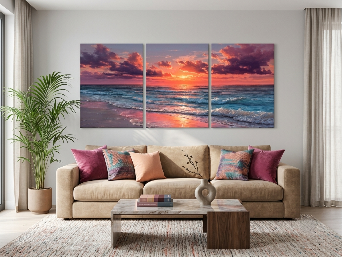 Ocean Sunset Canvas Wall Art – Tropical Beach & Coastal Waves Décor
