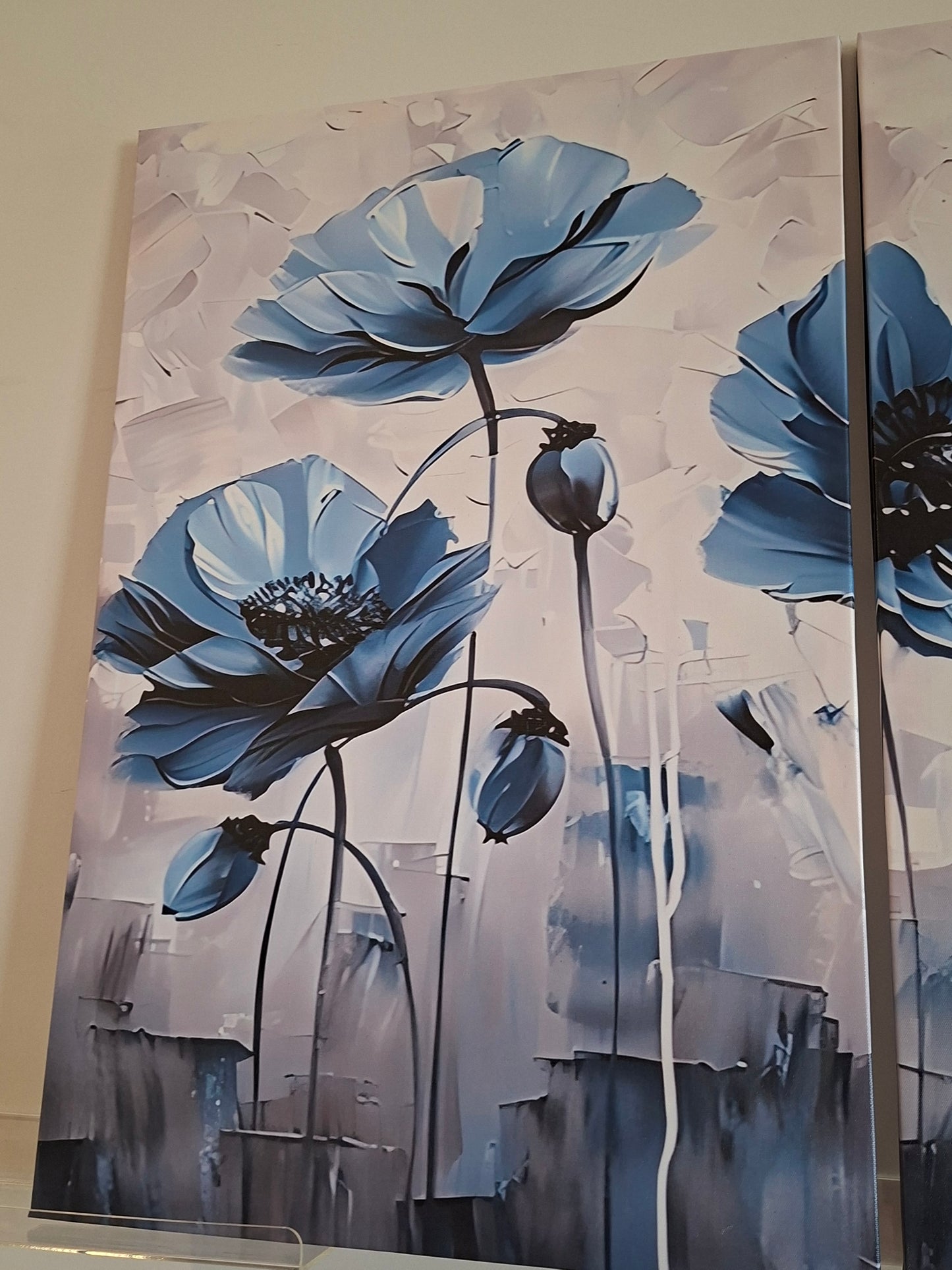 Blue Floral Canvas Wall Art Set