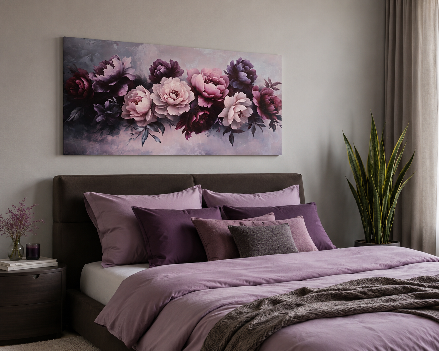 Purple & White Peony Framed Canvas Wall Art – Elegant Floral Décor