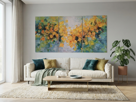 Yellow Blossom Botanical Canvas Wall Art – Turquoise Modern Nature Décor