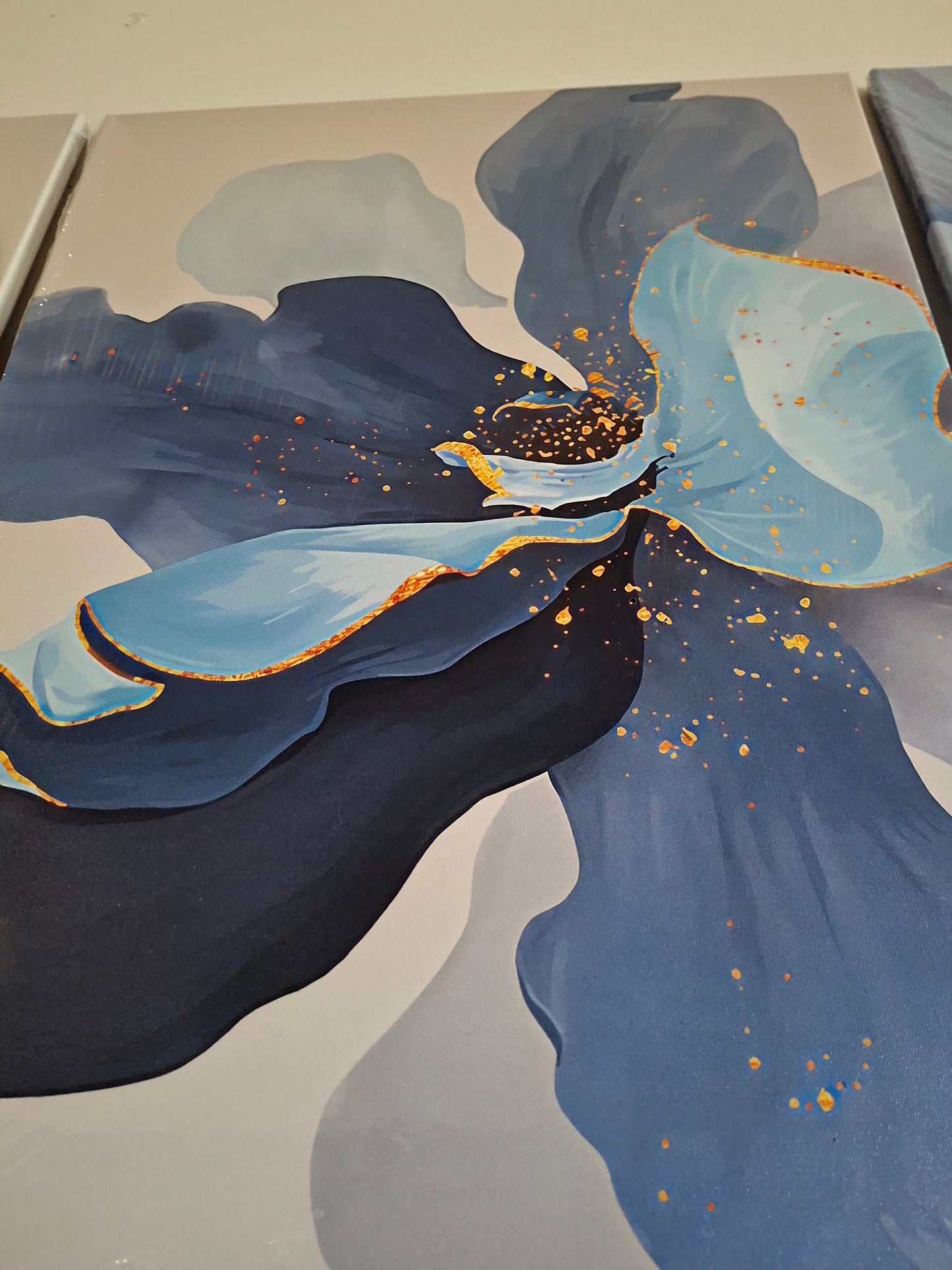 Blue Floral Abstract Canvas Wall Art Set