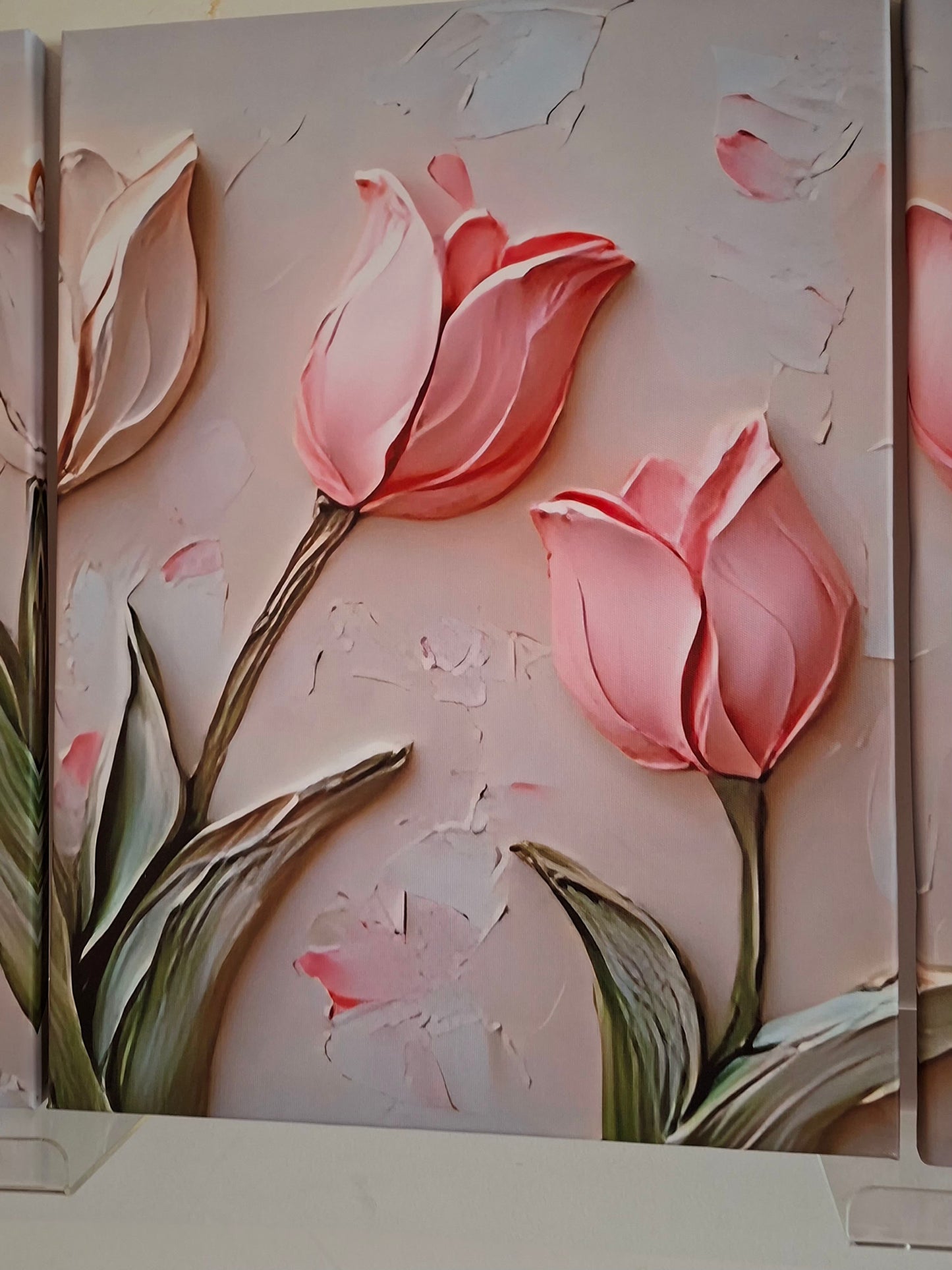 Modern Pink & White Tulip Canvas Wall Art Set