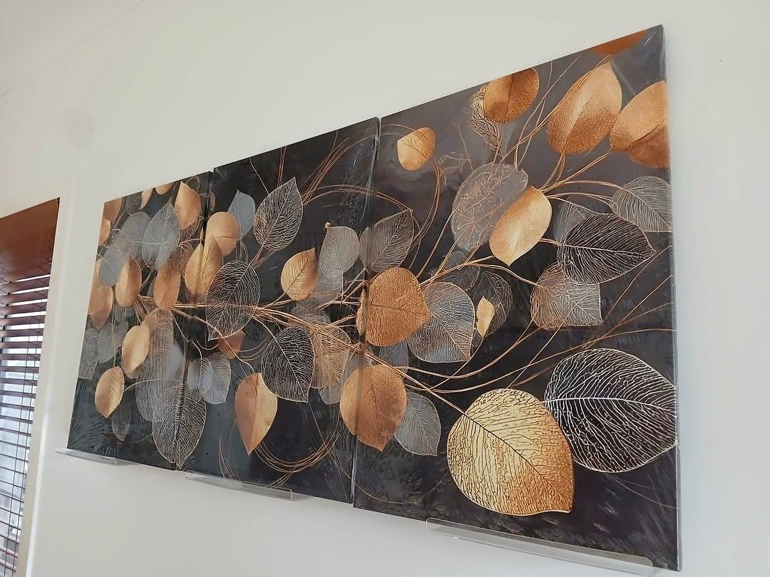 Golden Leaf Modern Abstract Canvas Wall Art
