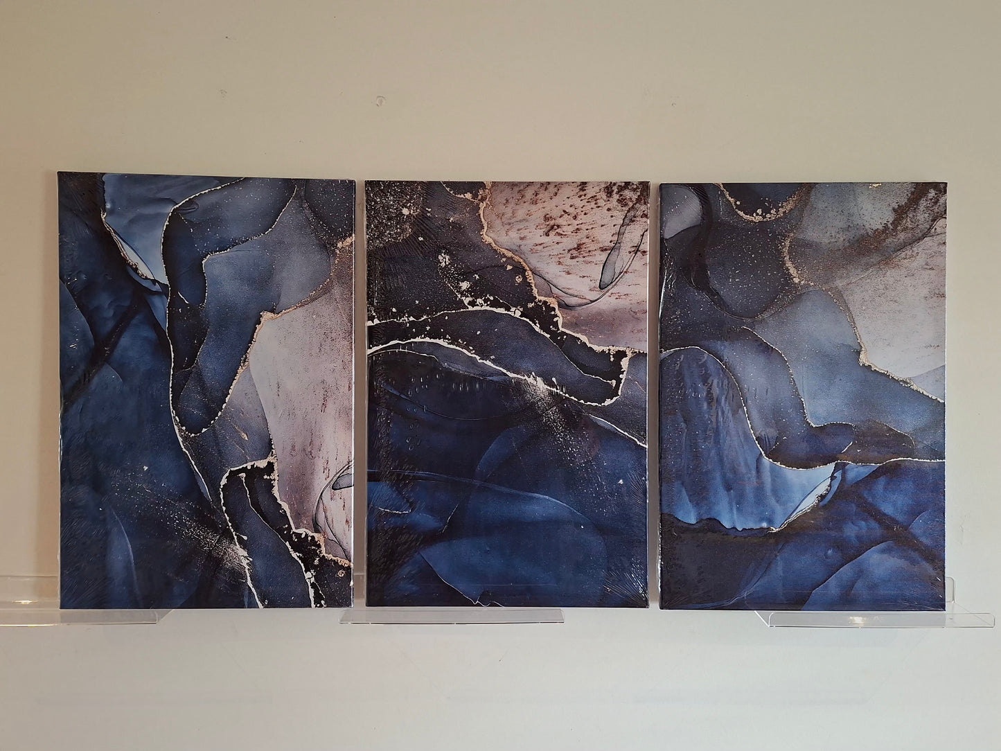 Blue Marble & Gold Canvas Wall Art Set – Modern Minimalist Elegance