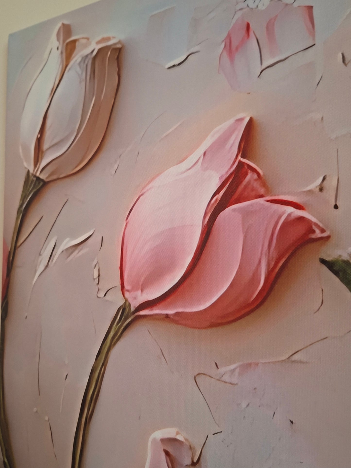 Modern Pink & White Tulip Canvas Wall Art Set