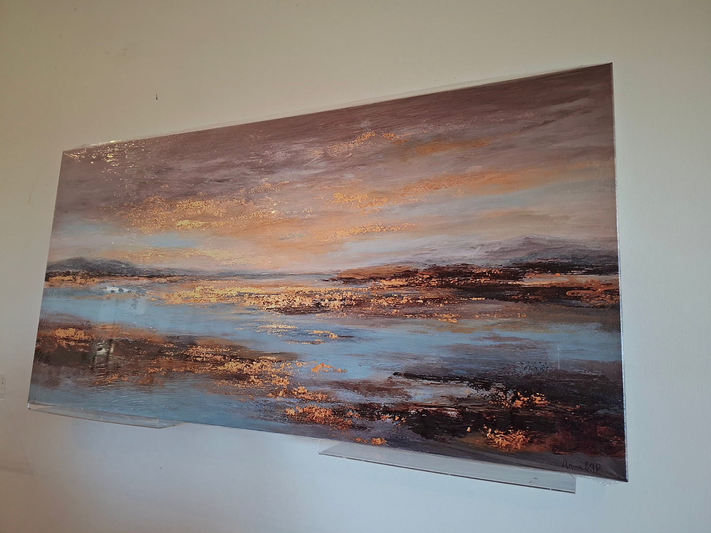 Golden Sky & Misty Lake Canvas Wall Art – Abstract Landscape Décor
