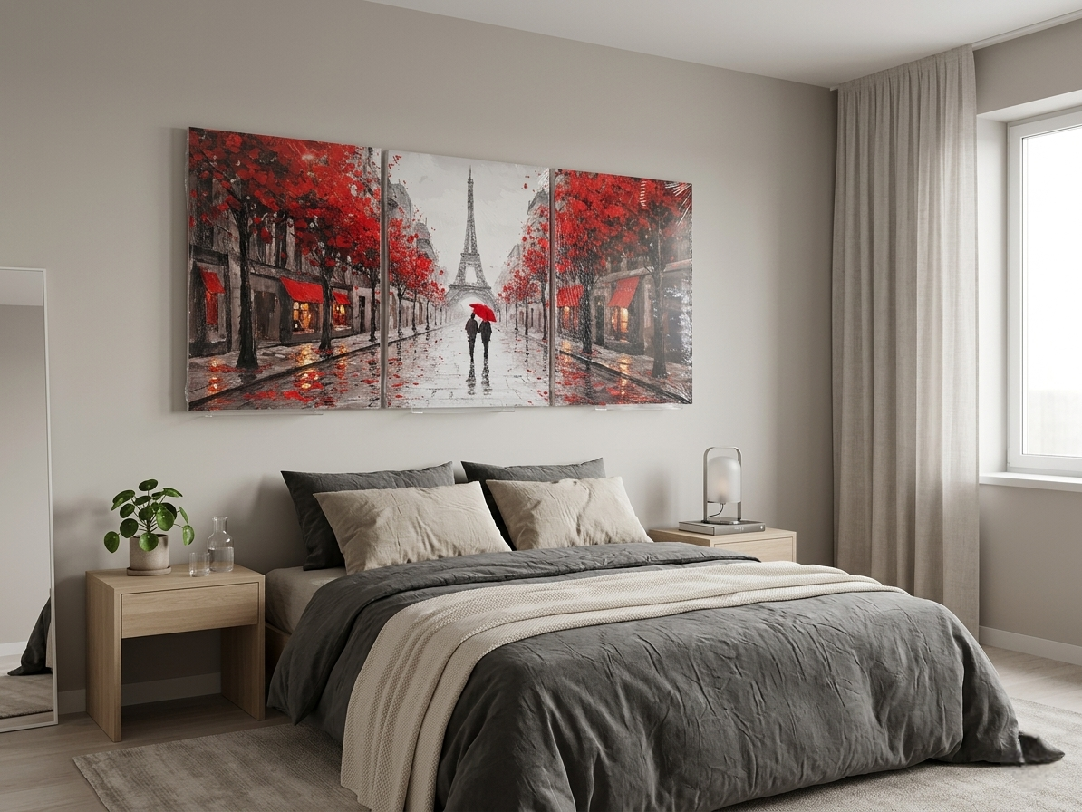 Romantic Paris Rainy Street Canvas Print Wall Art – Vintage Autumn Scene