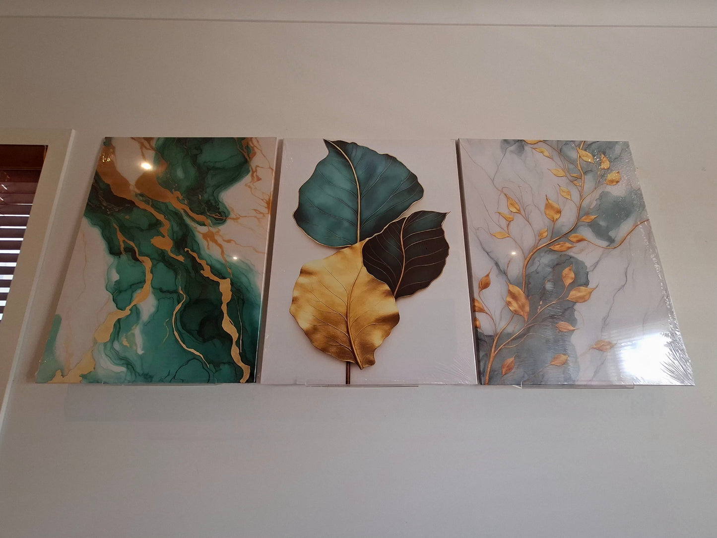 Marble Texture Canvas with Metallic Accents Wall Art Set