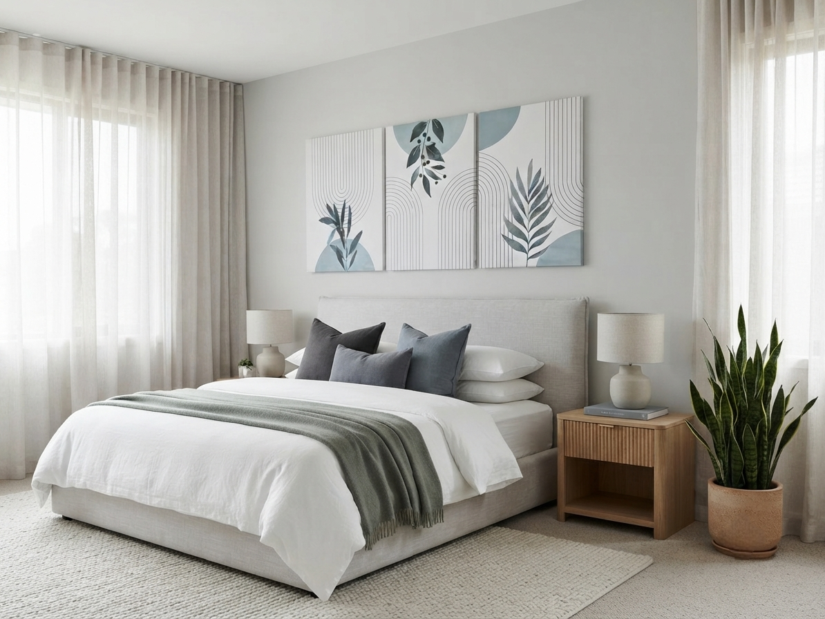Botanical Geometric Wall Art – Green Leaf Abstract Canvas Set