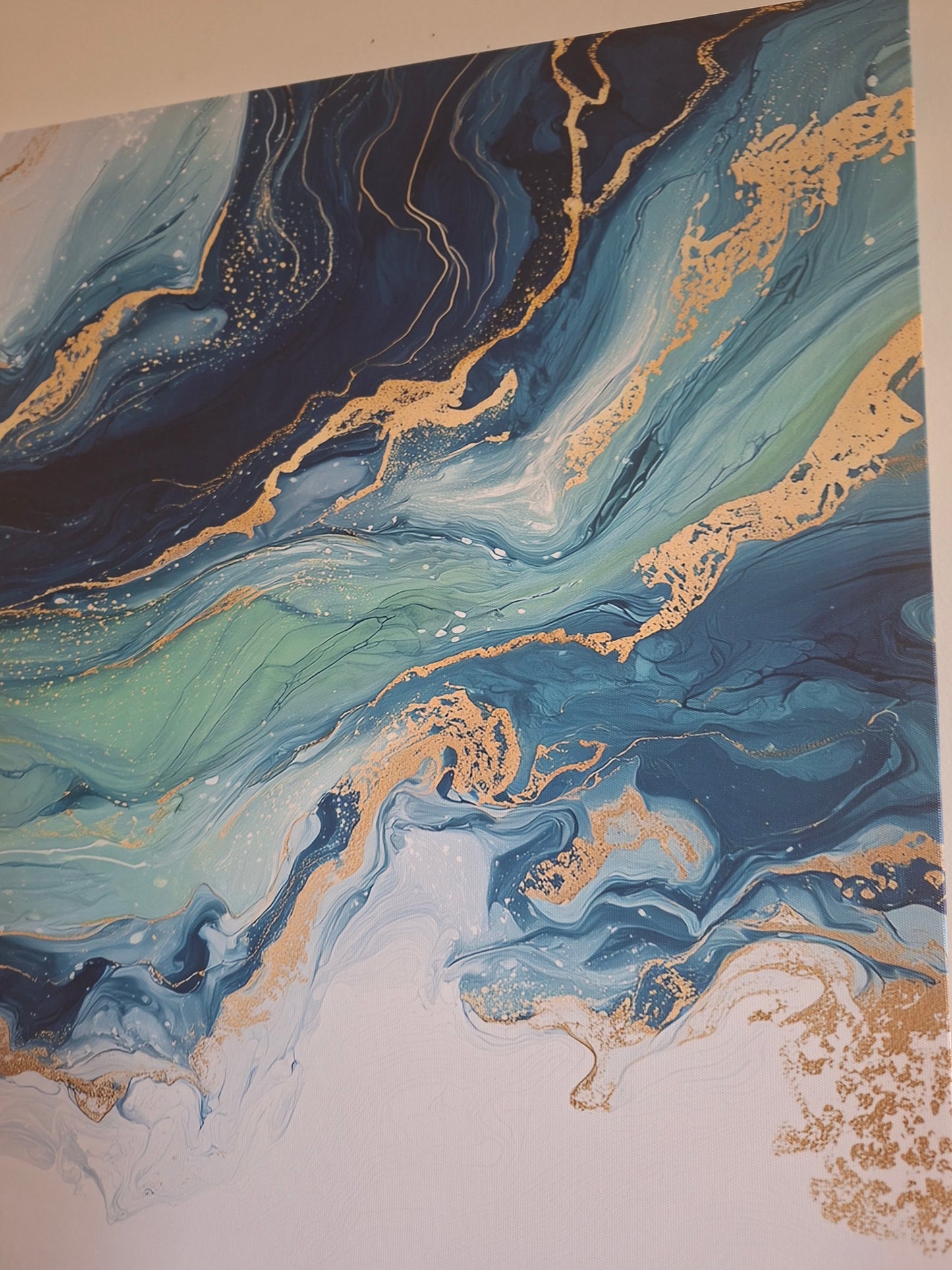 Blue & Gold Fluid Abstract Canvas Wall Art – Large Modern Statement Piece