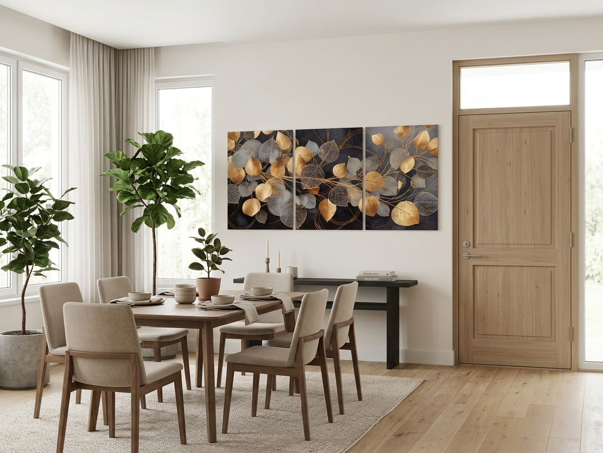 Golden Leaf Modern Abstract Canvas Wall Art