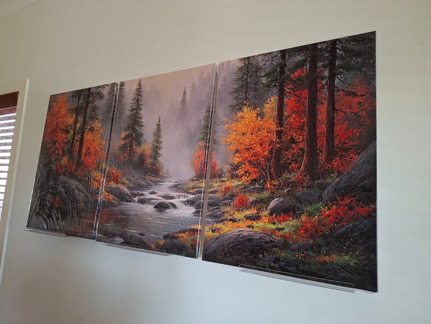 Autumn Landscape Wall Art – Misty Forest & Waterfall Canvas Set