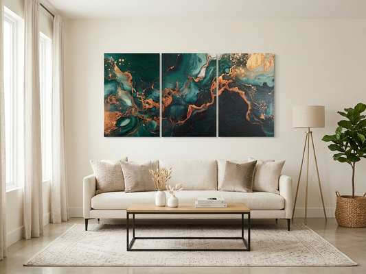 Green Fluid Abstract Canvas Wall Art Set