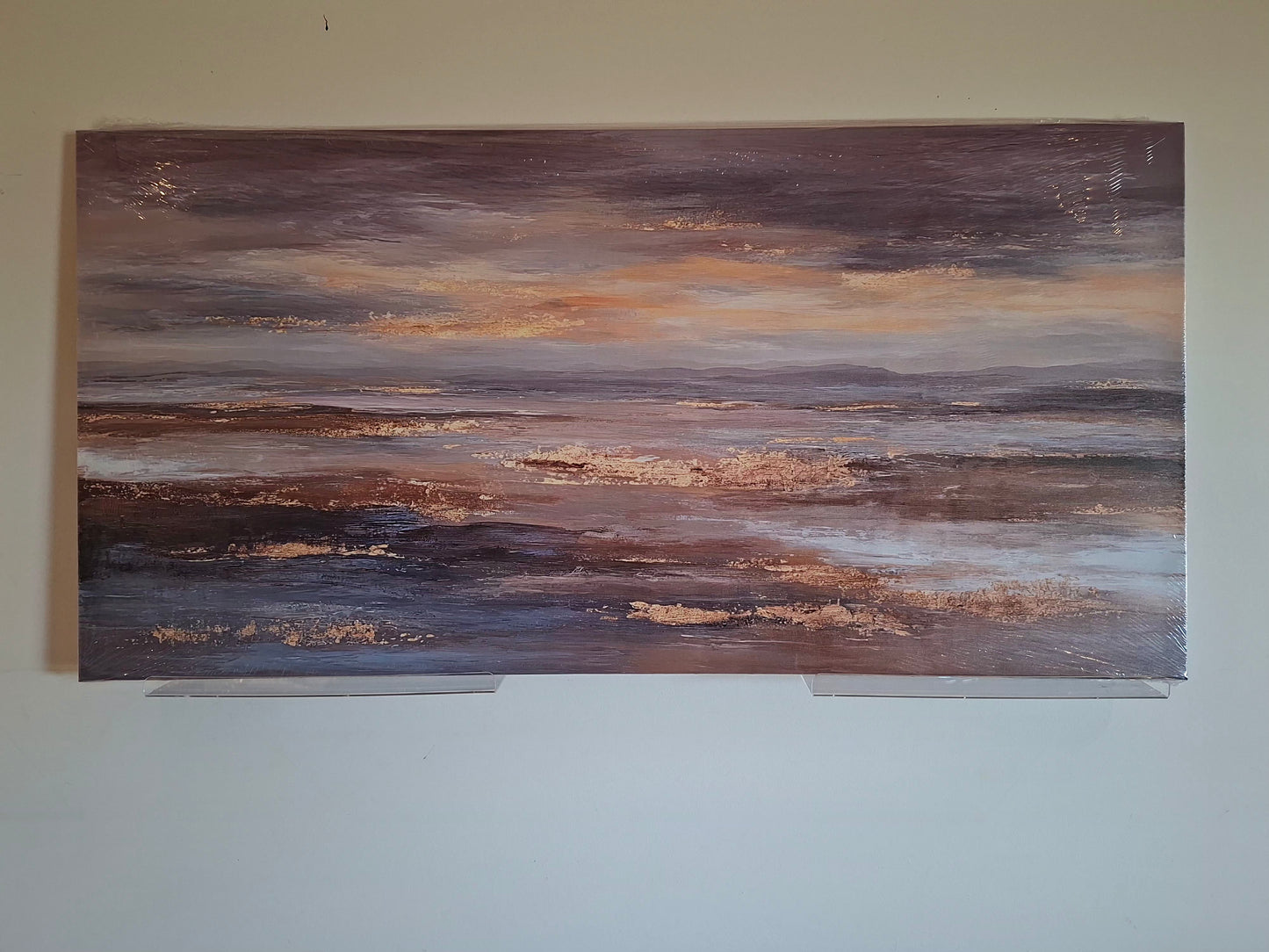 Golden Coastal Abstract Wall Art – Misty Horizon Canvas Décor