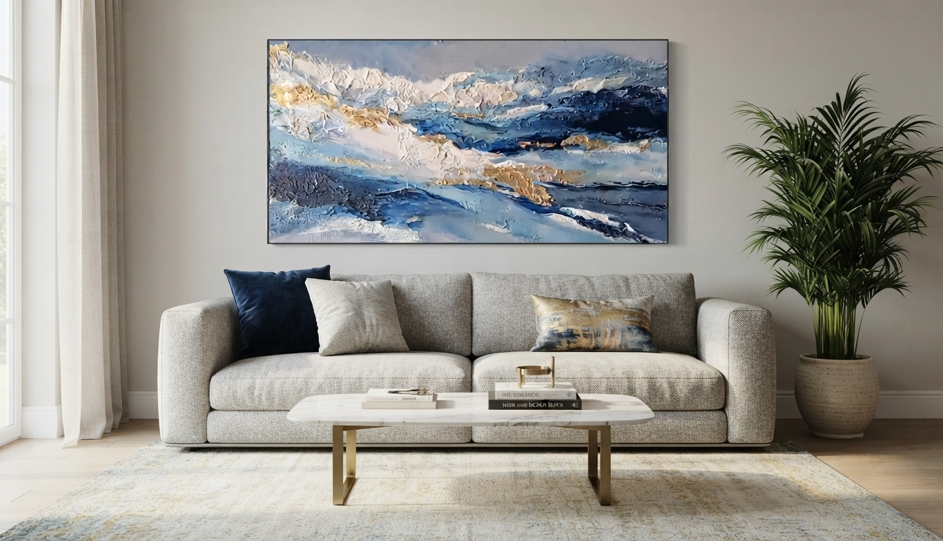 Hand-Painted Ocean Abstract Canvas Wall Art – Blue Sea View Modern Beach Décor