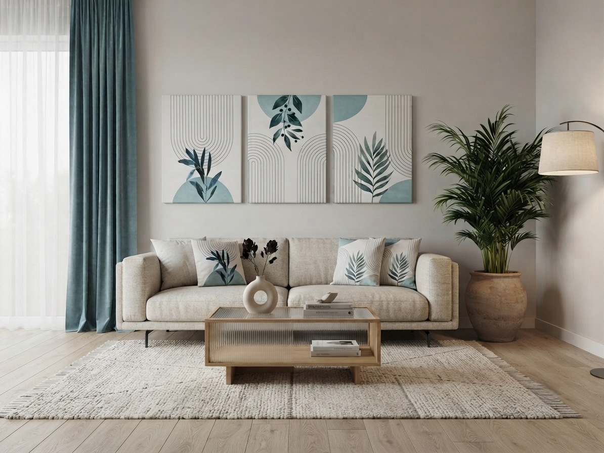 Botanical Geometric Wall Art – Green Leaf Abstract Canvas Set