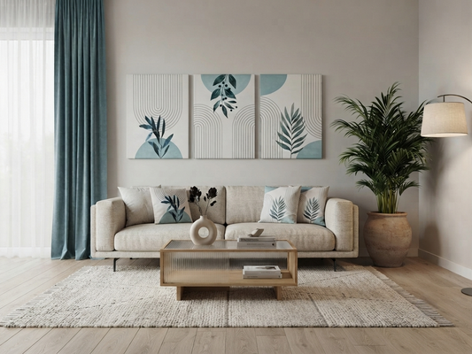 Botanical Geometric Wall Art – Green Leaf Abstract Canvas Set