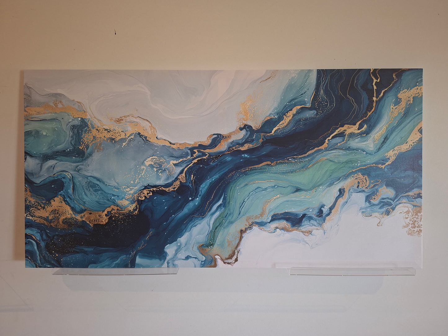 Blue & Gold Fluid Abstract Canvas Wall Art – Large Modern Statement Piece