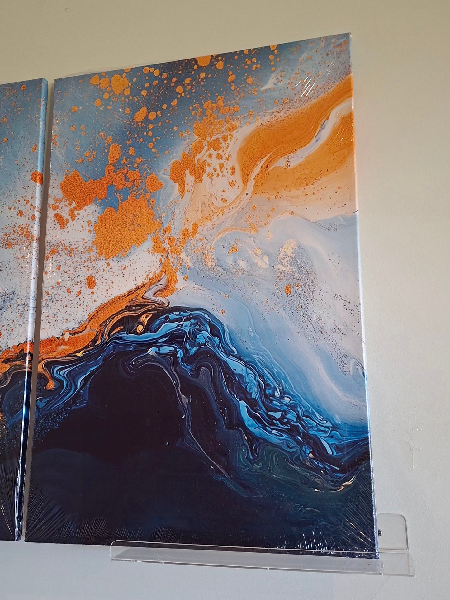 Blue Ripple & Gold Abstract Wall Art Set