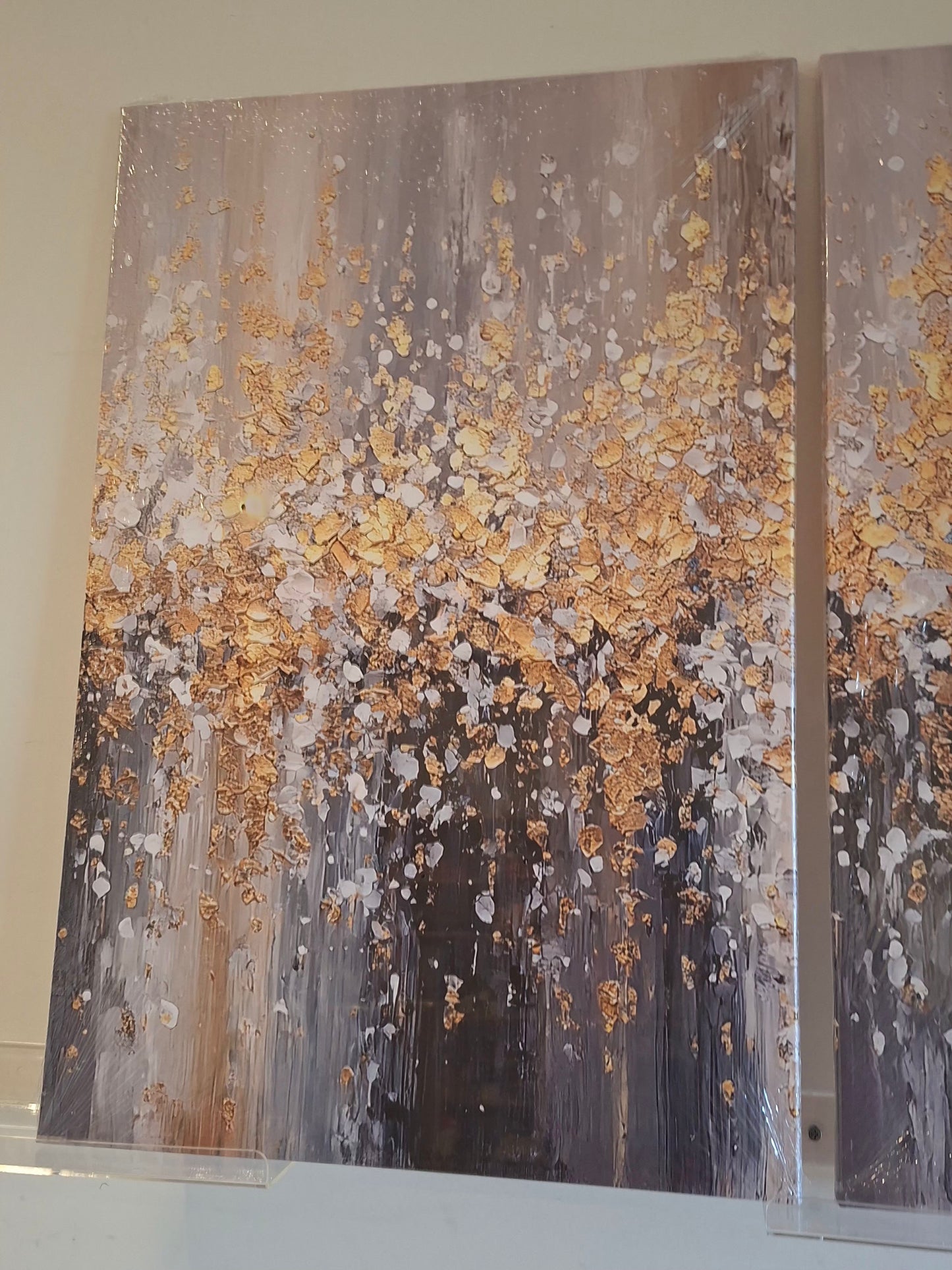 Gray Gradient and Gold Abstract Wall Art Set