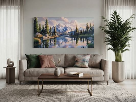 Serene Lake & Mountain Landscape Canvas Wall Art – Nature Scenery