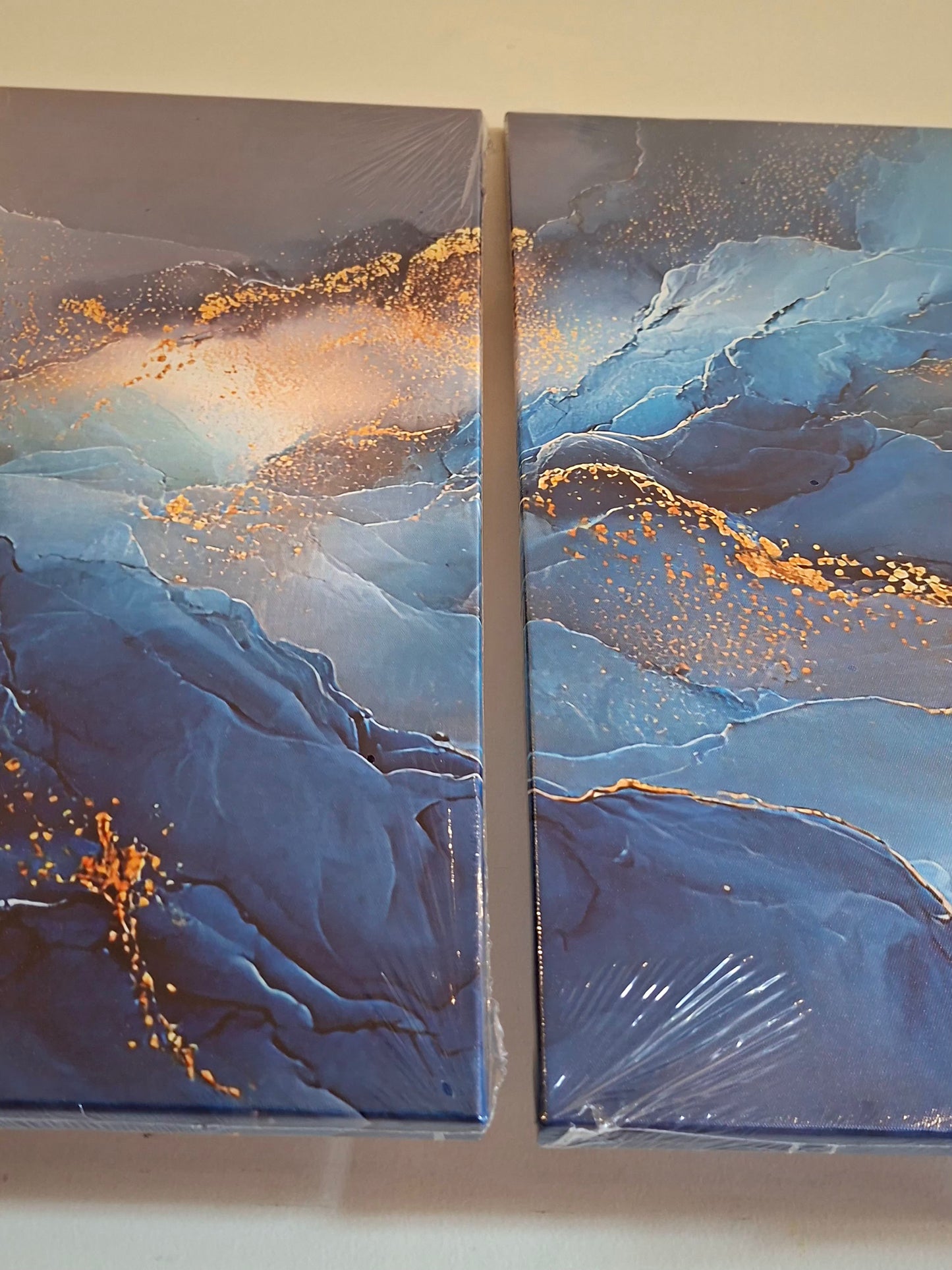 Blue & Gold Fluid Abstract Wall Art Set