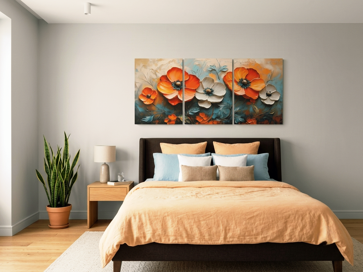 Bohemian Abstract Floral Canvas Print Wall Art – Textured Art Effect