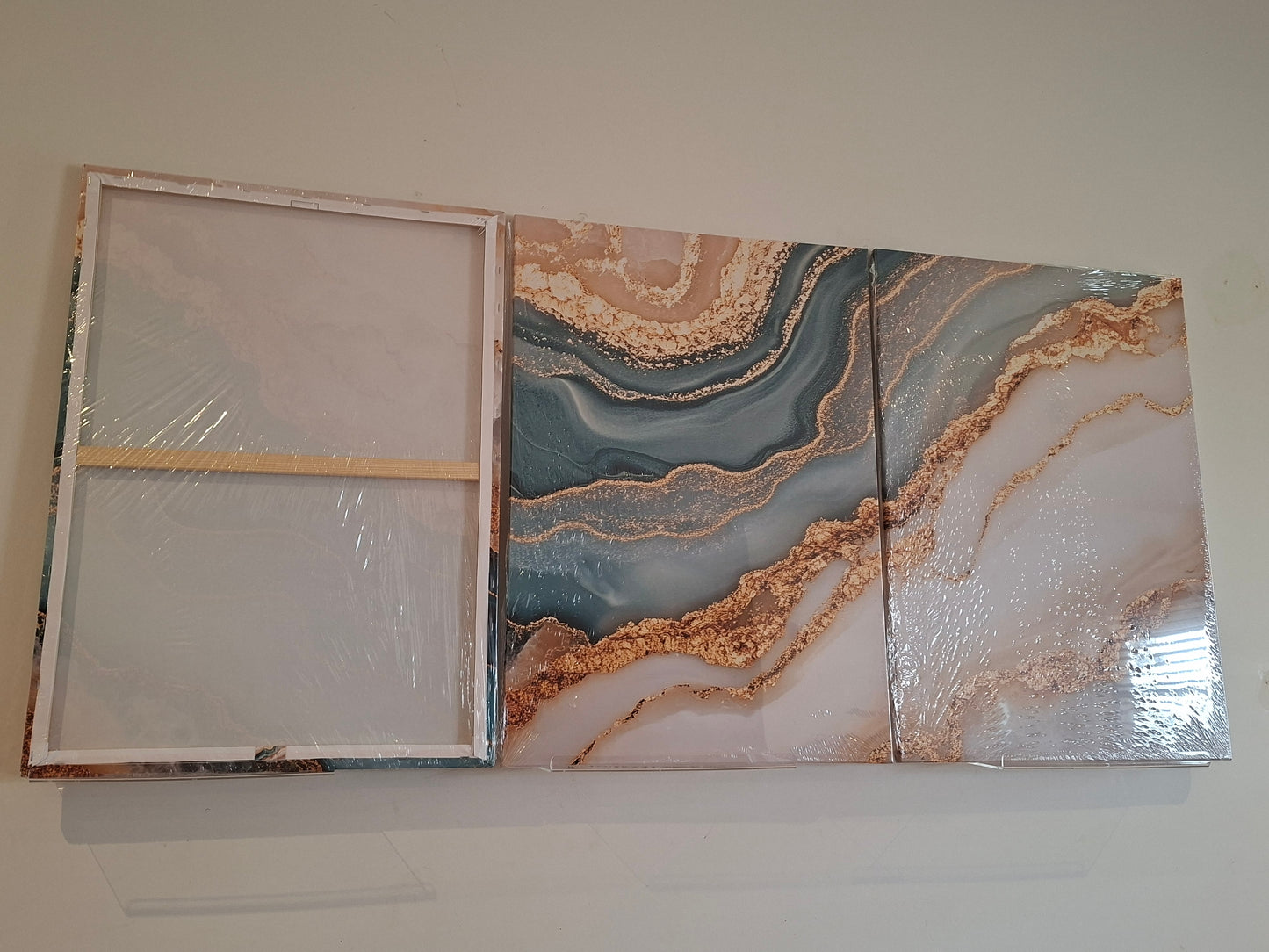 Teal & White Marble Waves Canvas Wall Art Set