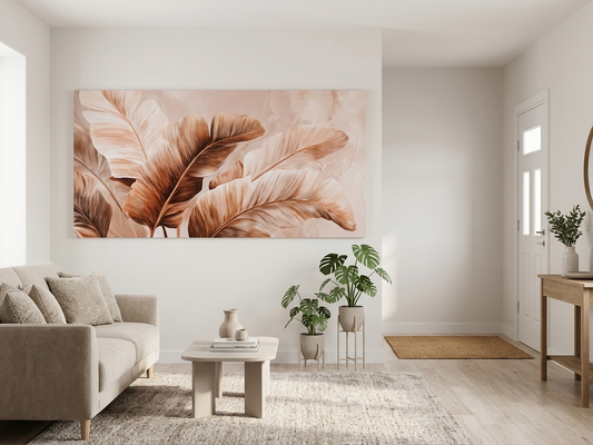 Neutral Beige Botanical Leaves Canvas Print Wall Art - 1pc