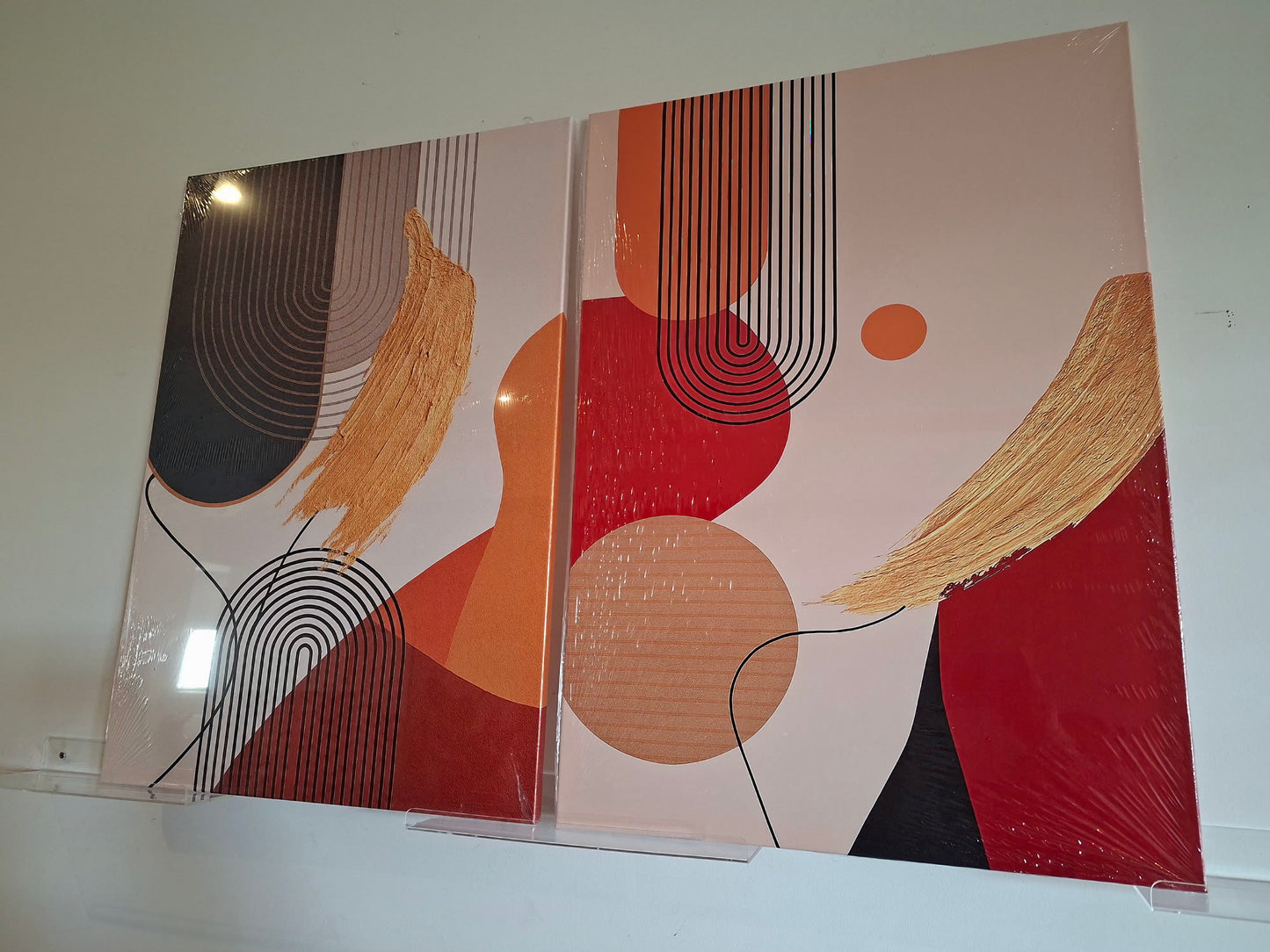 Bold Geometric Canvas Wall Art 2pc Set – Gold Accent Modern Décor