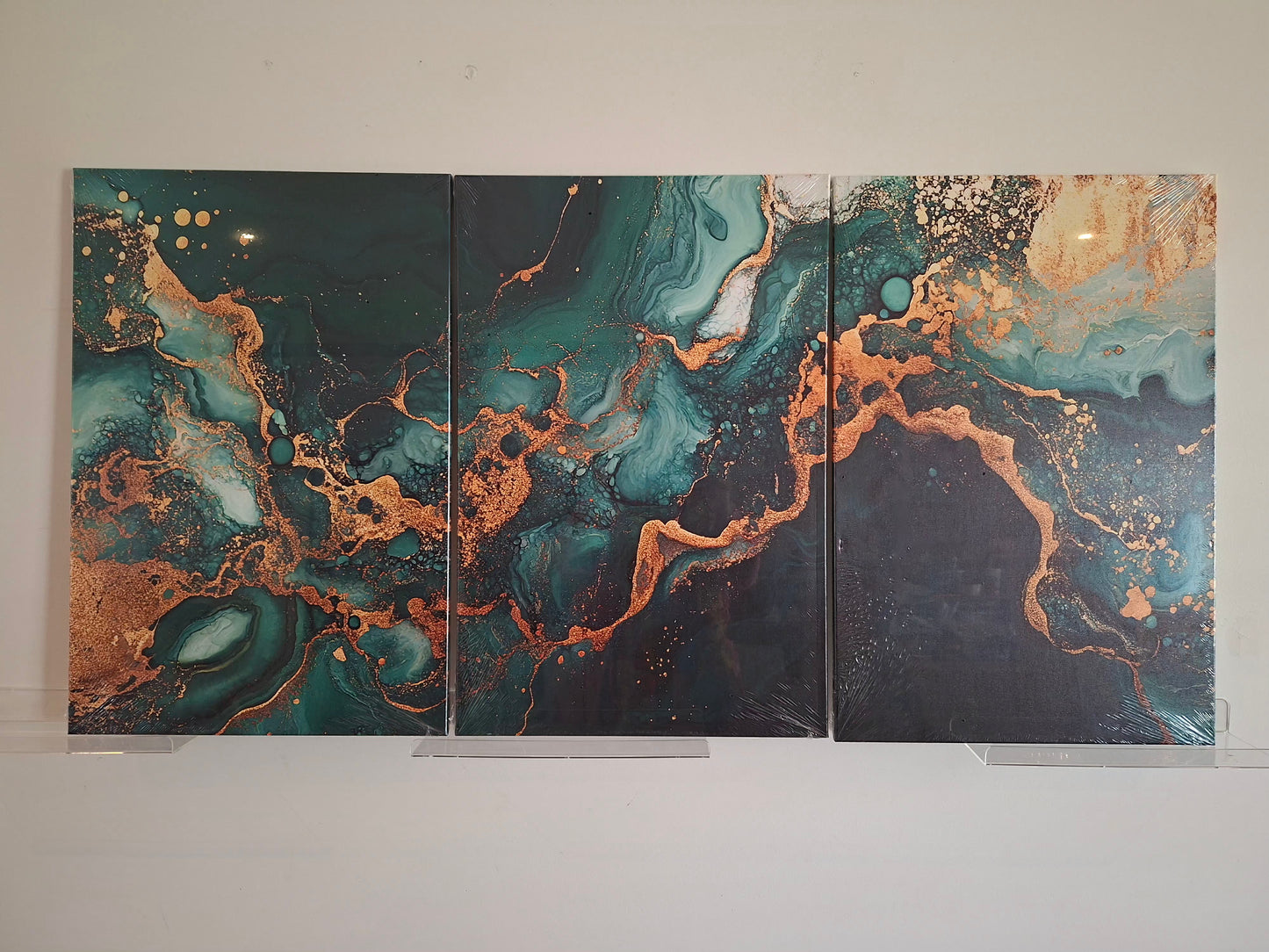 Green Fluid Abstract Canvas Wall Art Set