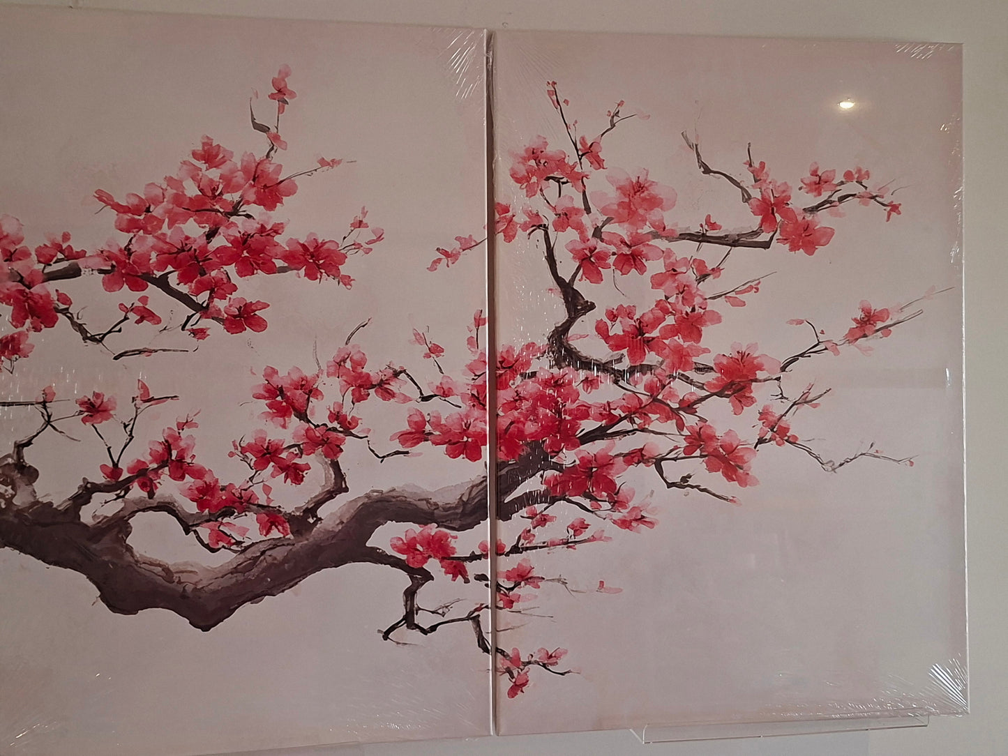 Pink Blossom Branch Canvas Wall Art Set