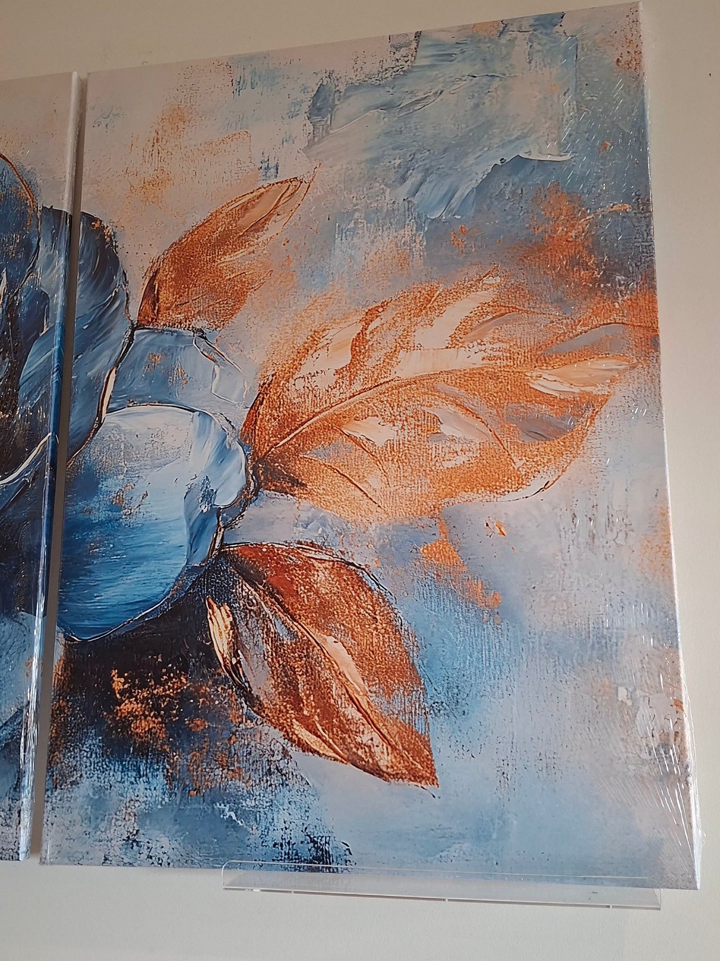 Golden Leaves & Blue Blossom Canvas Wall Art – Luxe Romantic Décor