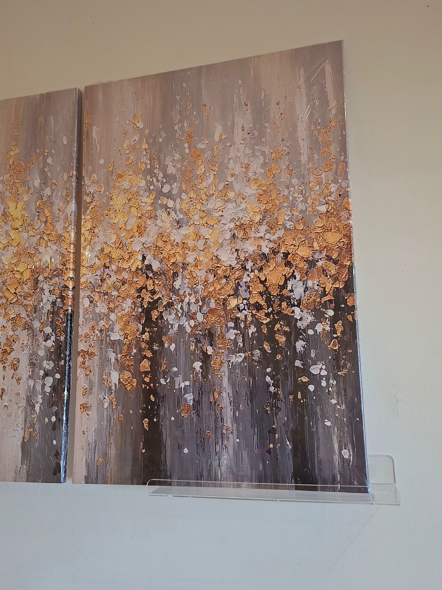 Gray Gradient and Gold Abstract Wall Art Set