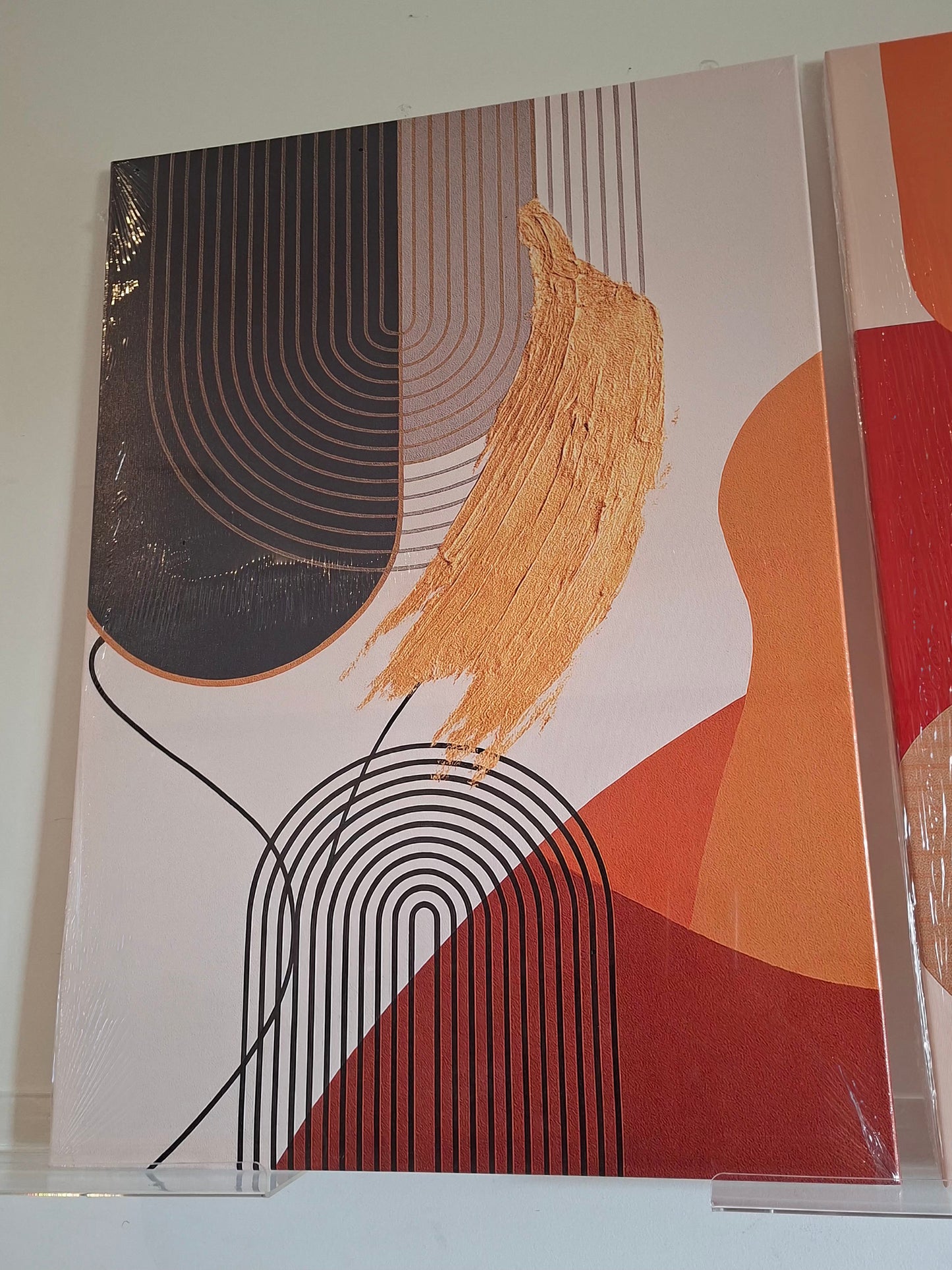 Bold Geometric Canvas Wall Art 2pc Set – Gold Accent Modern Décor