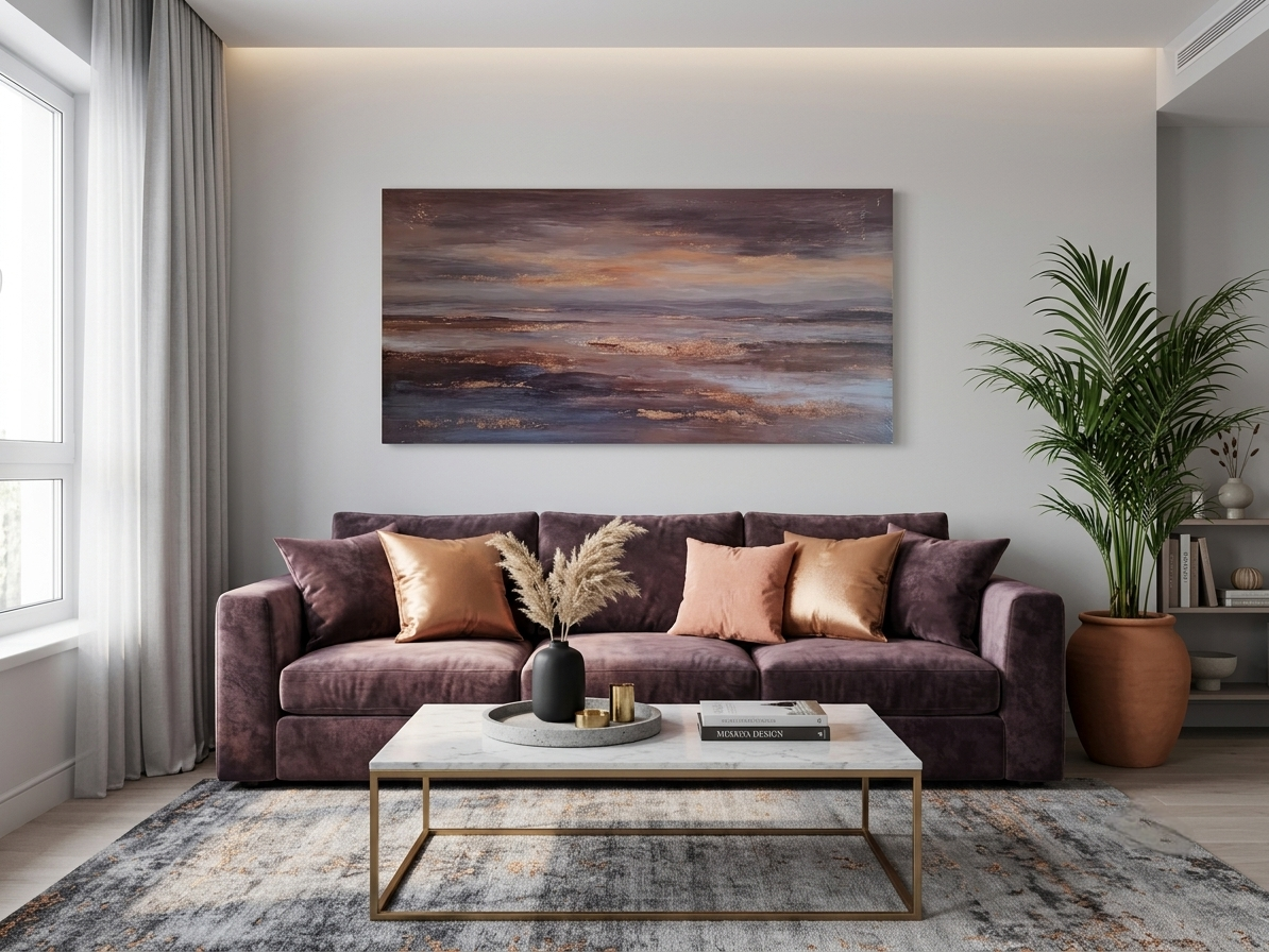 Golden Coastal Abstract Wall Art – Misty Horizon Canvas Décor