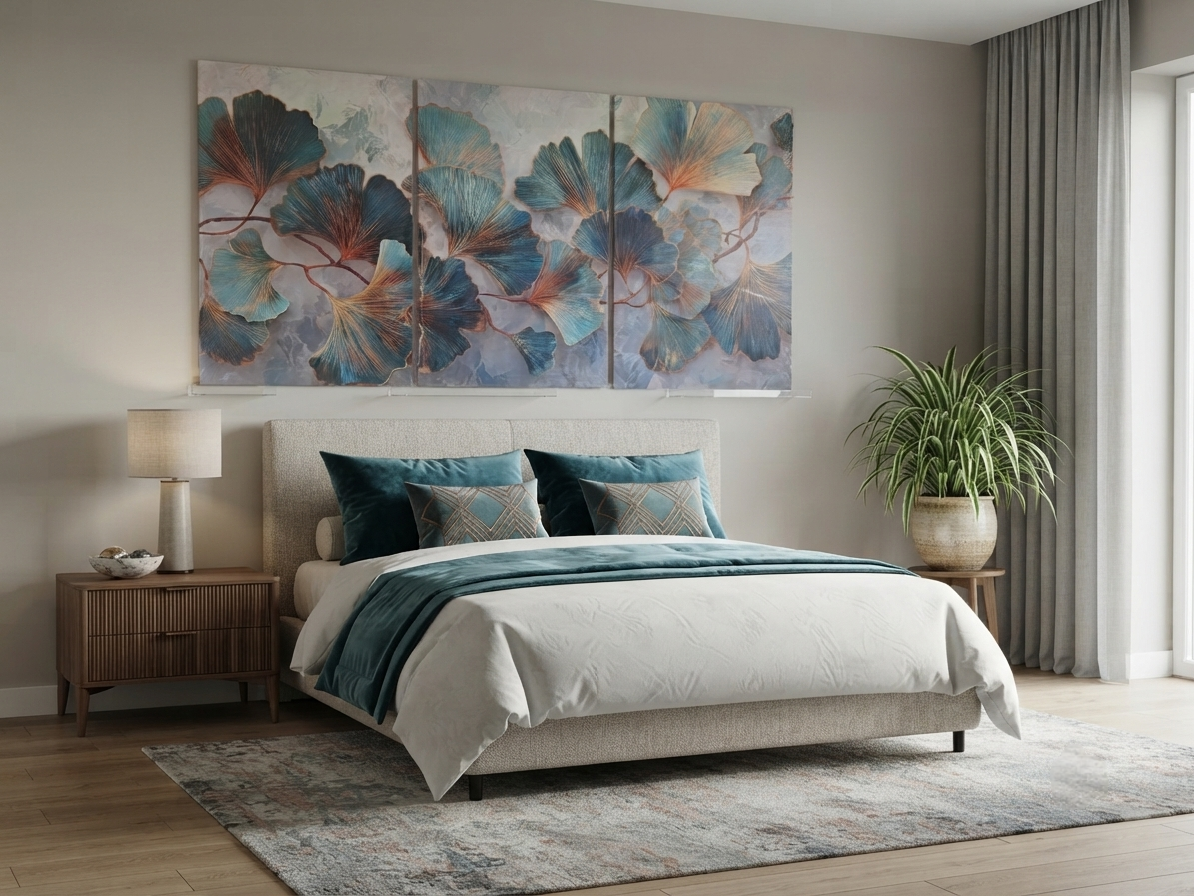 Teal & Gold Botanical Canvas Wall Art – Modern Leaf Elegance Décor