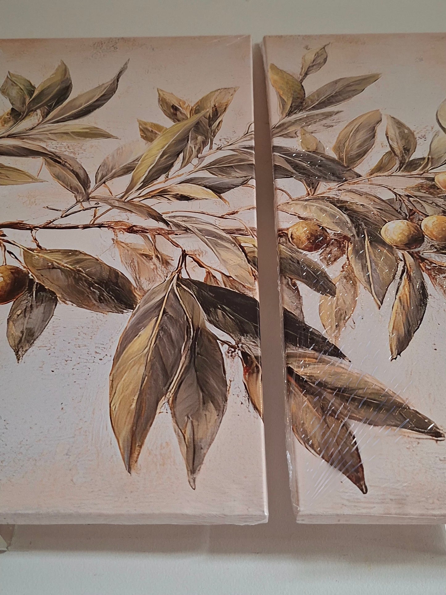Rustic Olive Branch Canvas Wall Art Set