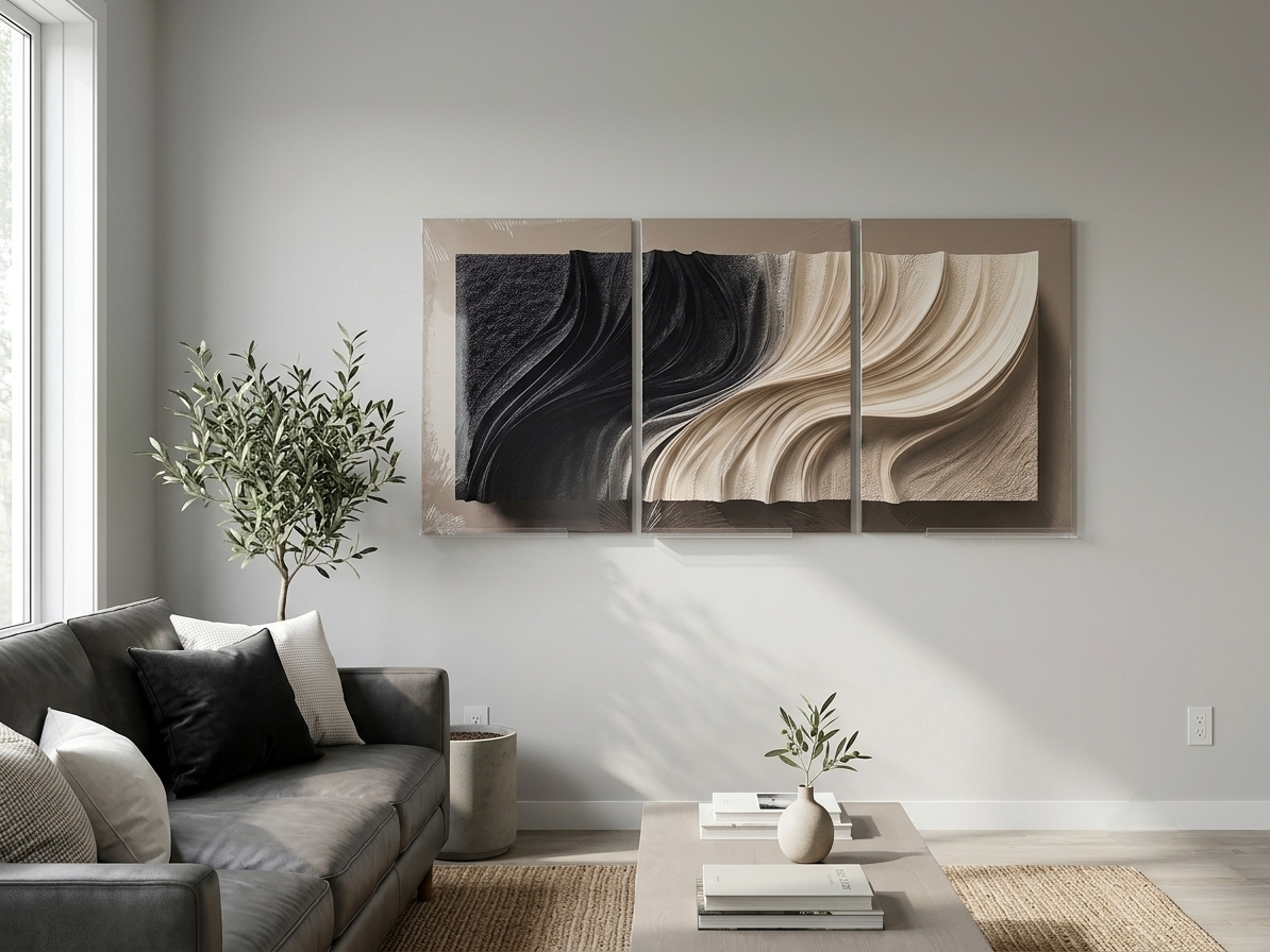 Monochrome Wave Texture Look Wall Art Set