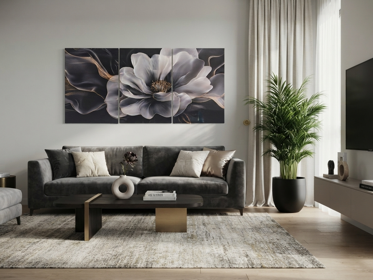 Modern Abstract Gray & White Floral Wall Art Set