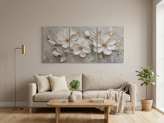 Classic White Flower Canvas Print Wall Art Set