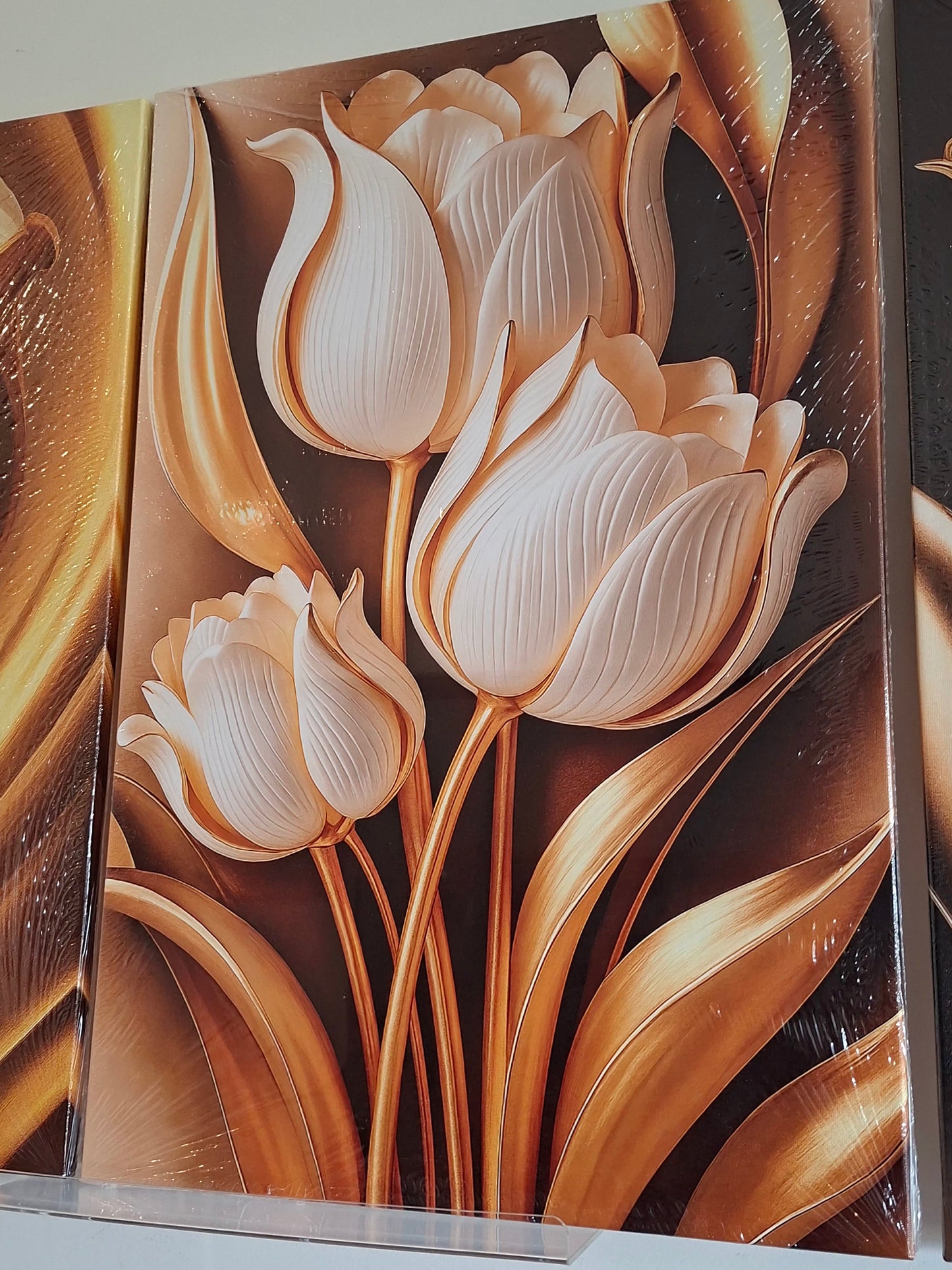 Luxury Gold Tulip Canvas Wall Art Set