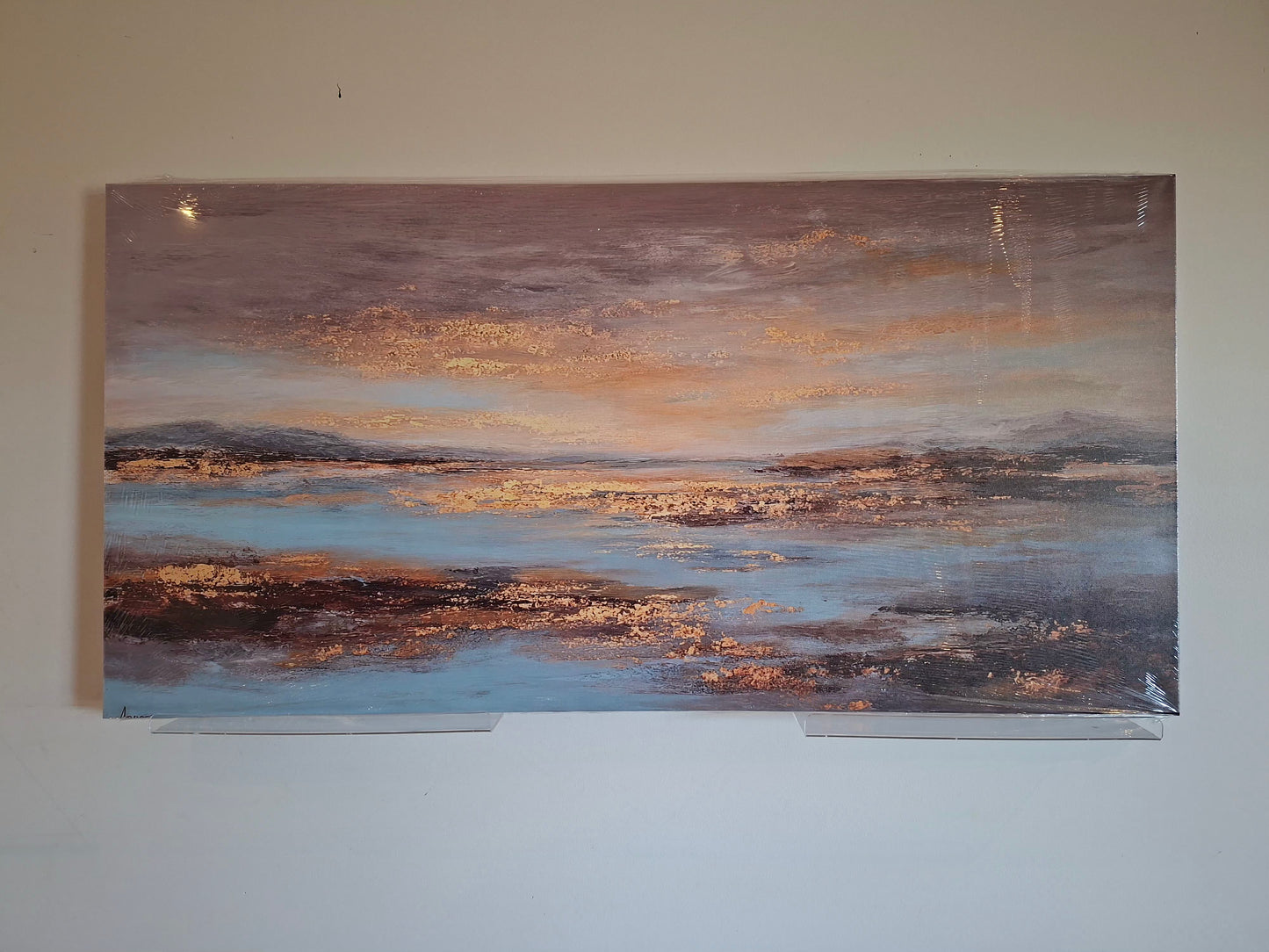Golden Sky & Misty Lake Canvas Wall Art – Abstract Landscape Décor