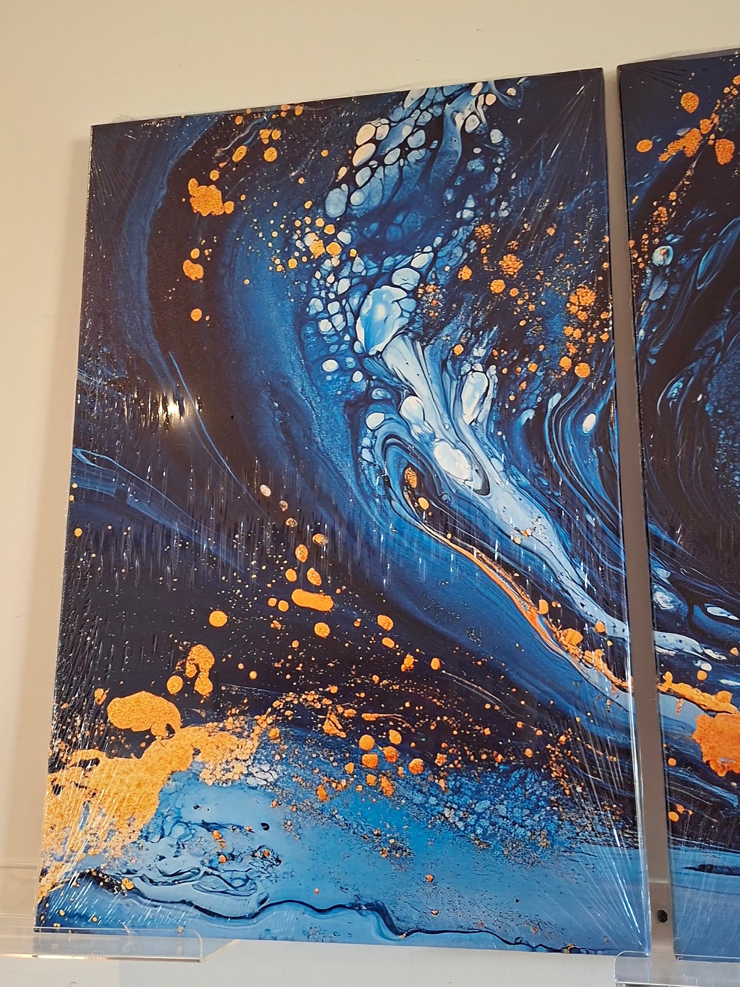 Blue Ripple & Gold Abstract Wall Art Set