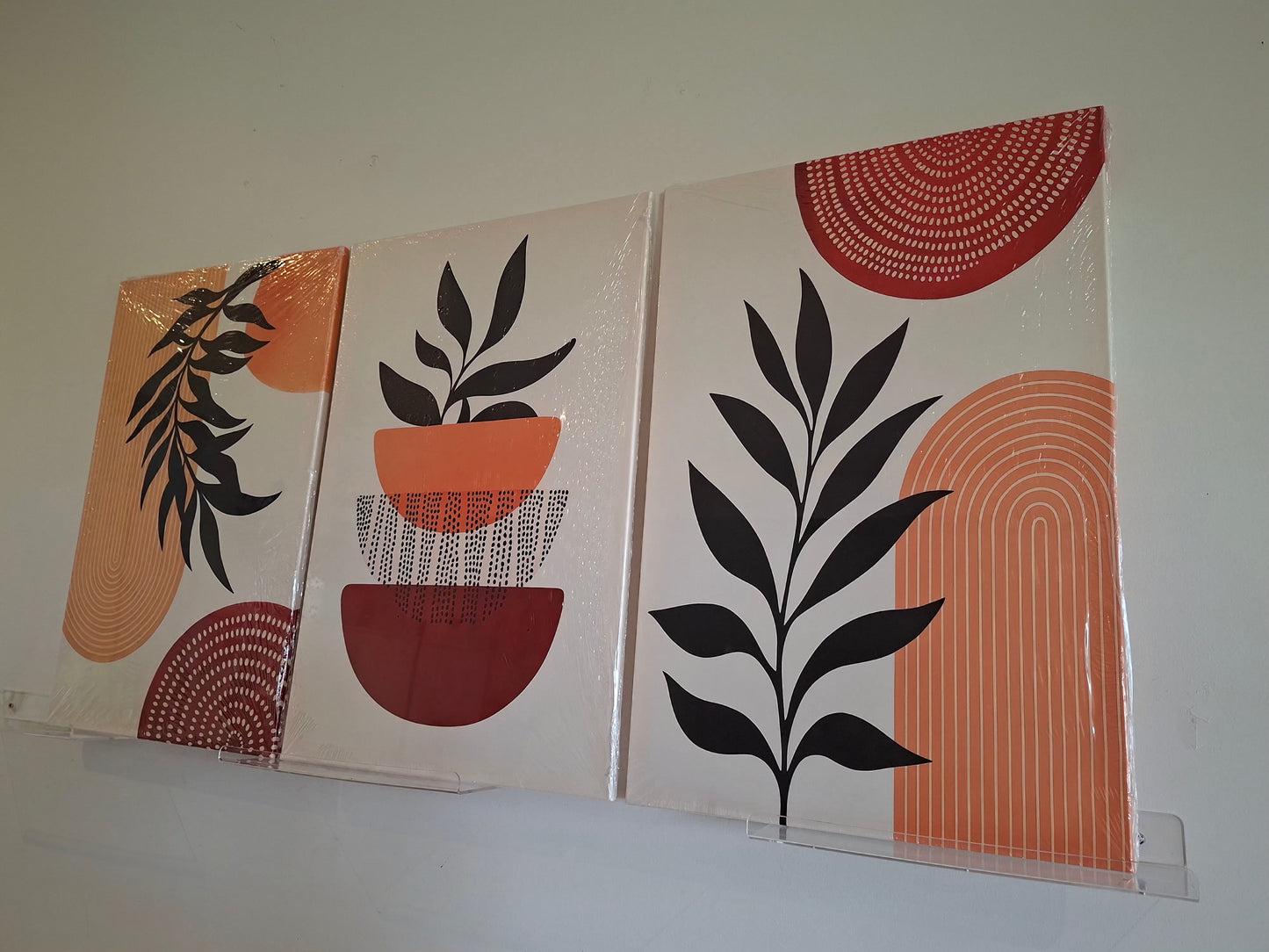 Boho Wall Art Set – Geometric & Plant Motif Canvas Prints