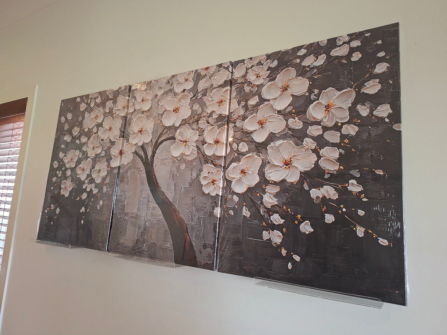 White Blossom Tree Canvas Wall Art – Grey Modern Elegance Décor